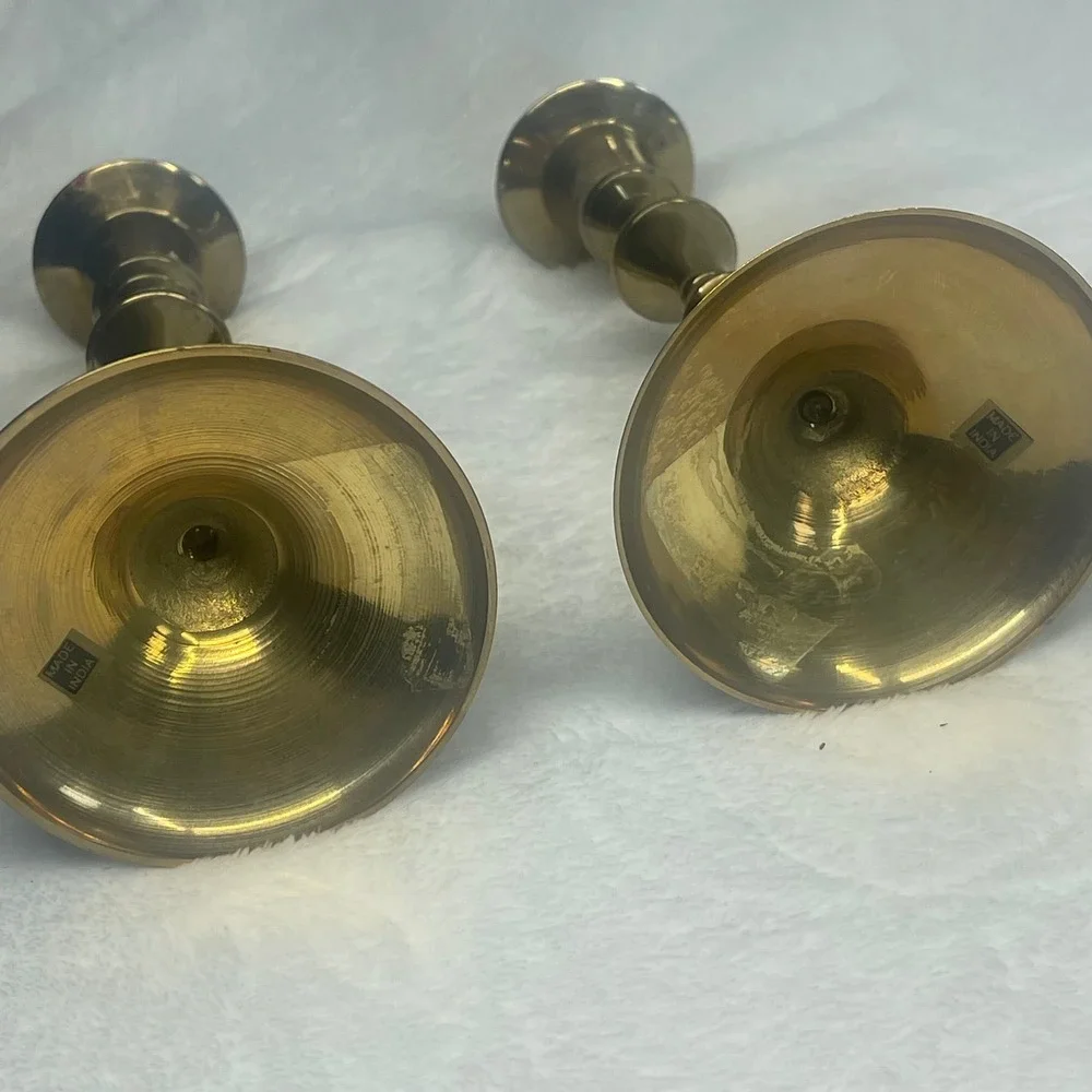 Vintage Brass Candle Holder Set of 8 Mixed Heights Etched Floral Chamberstick